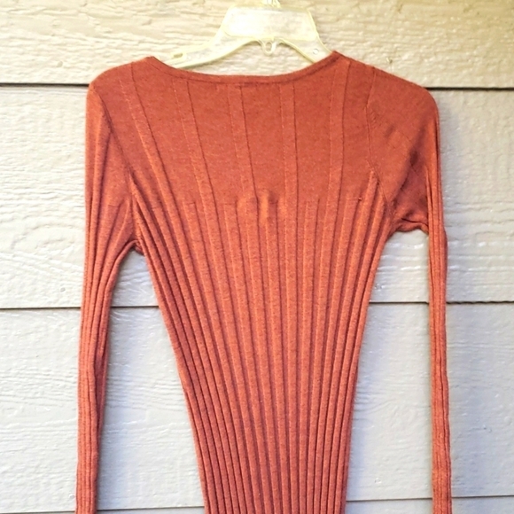 Asos Rust Brown Ribbed Long Sleeve Shift Dress 2 - Picture 10 of 11